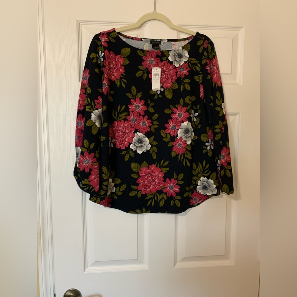 NWT Ann Taylor Factory 3/4 Sleeve Floral Blouse Size Large Elegant Feminine